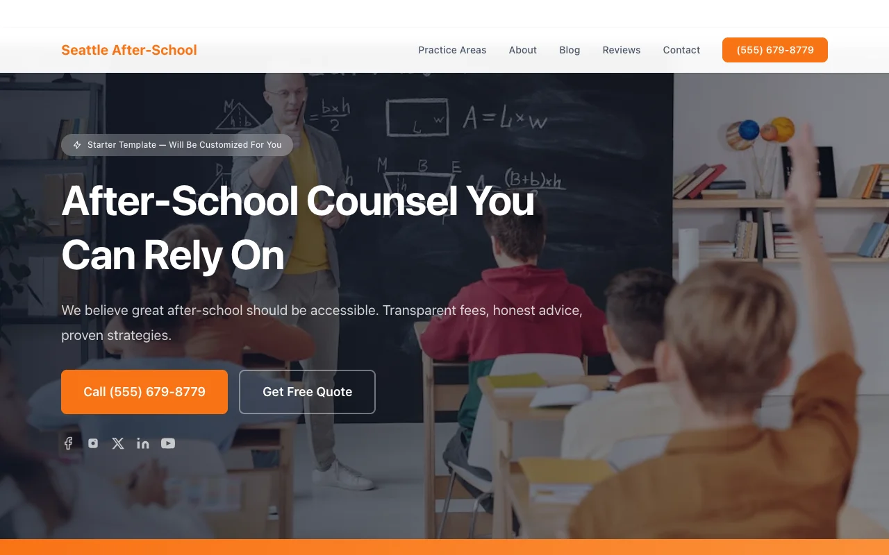 After-School website template preview
