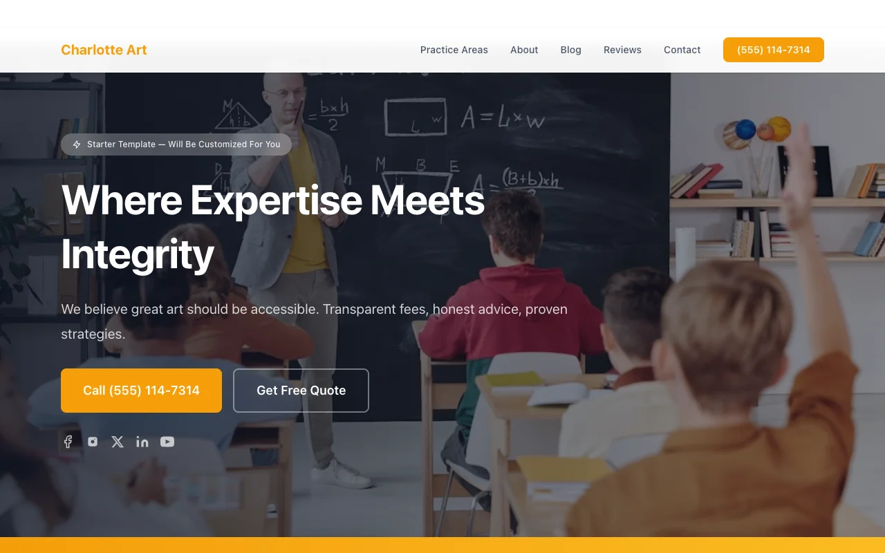 Art School website template preview