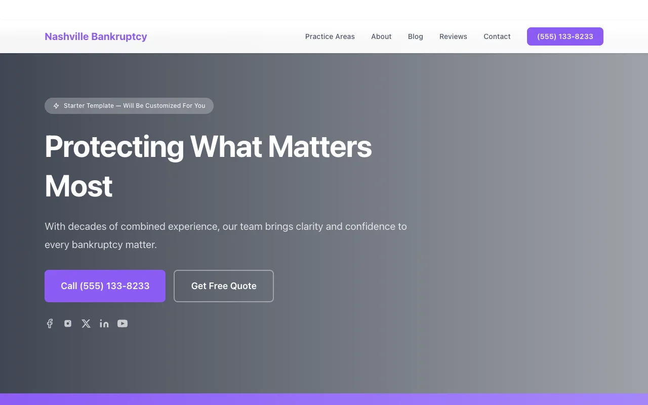 Bankruptcy website template preview