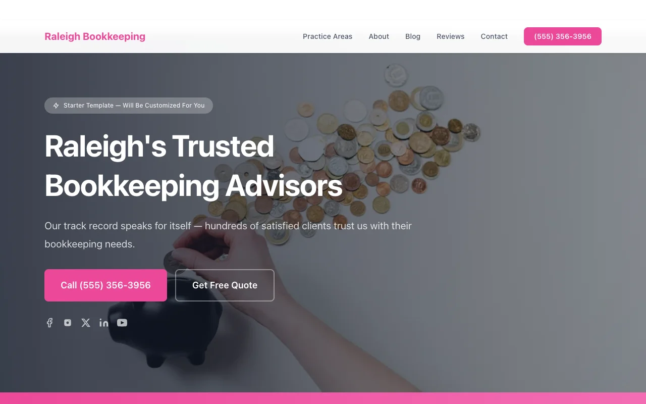 Bookkeeping website template preview
