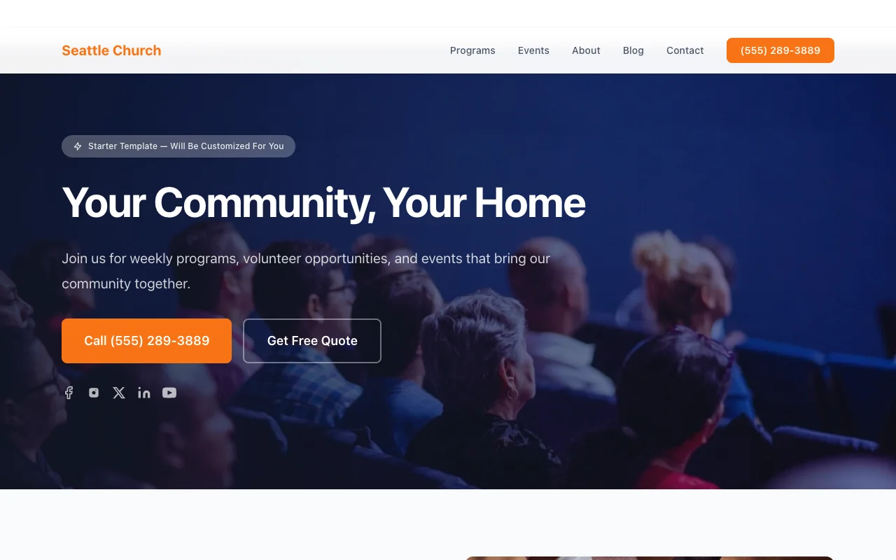 Church website template preview