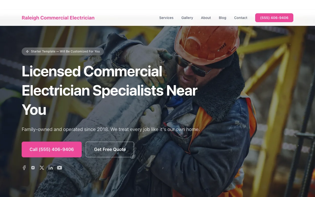Commercial Electrician website template preview