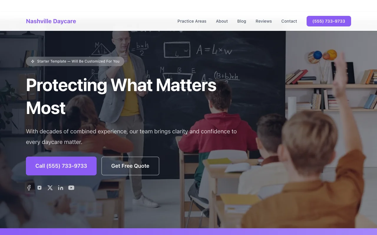 Daycare website template preview