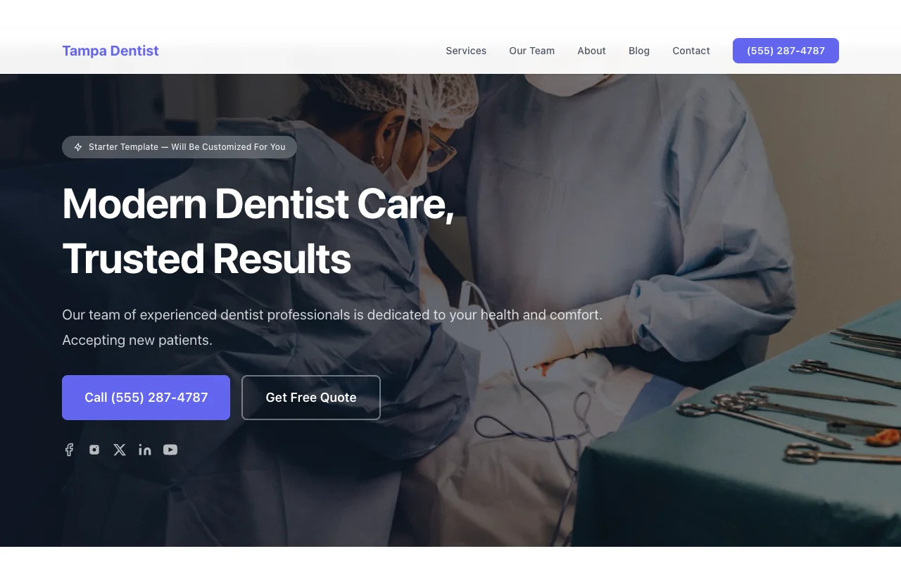 Dentist website template preview