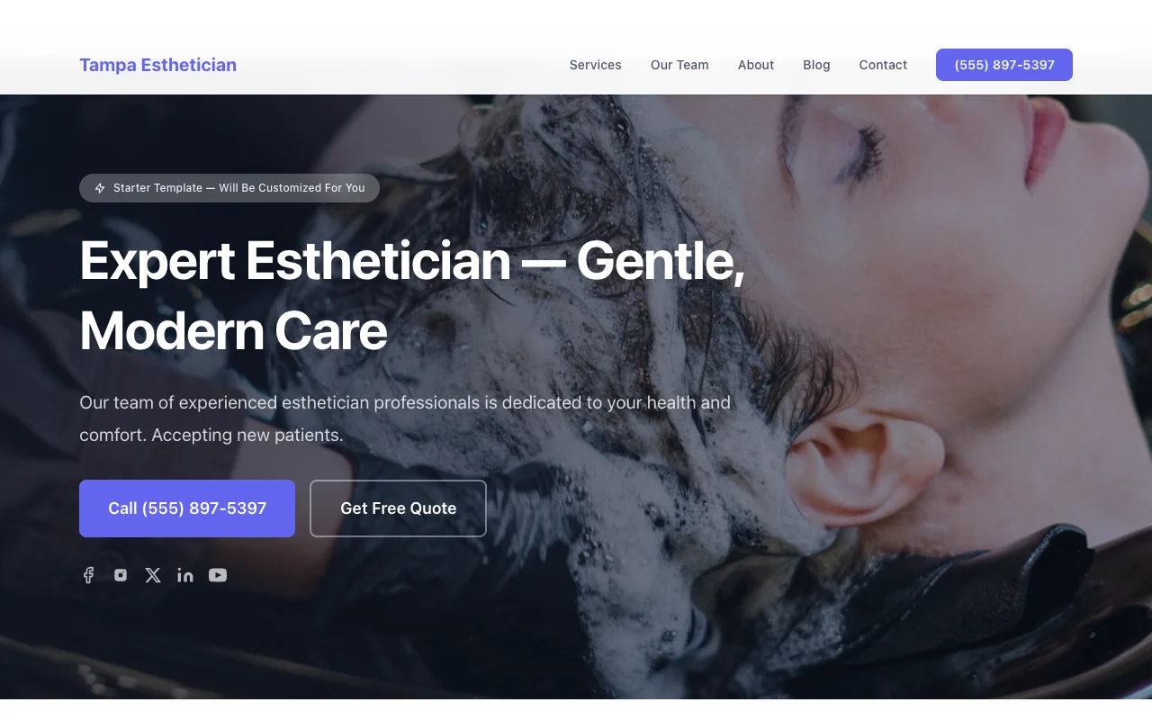Esthetician website template preview