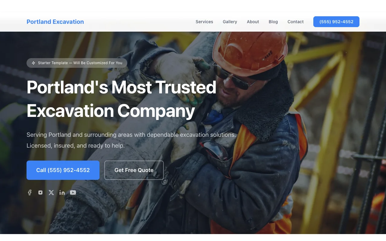 Excavation website template preview