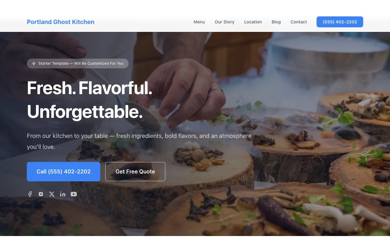 Ghost Kitchen website template preview