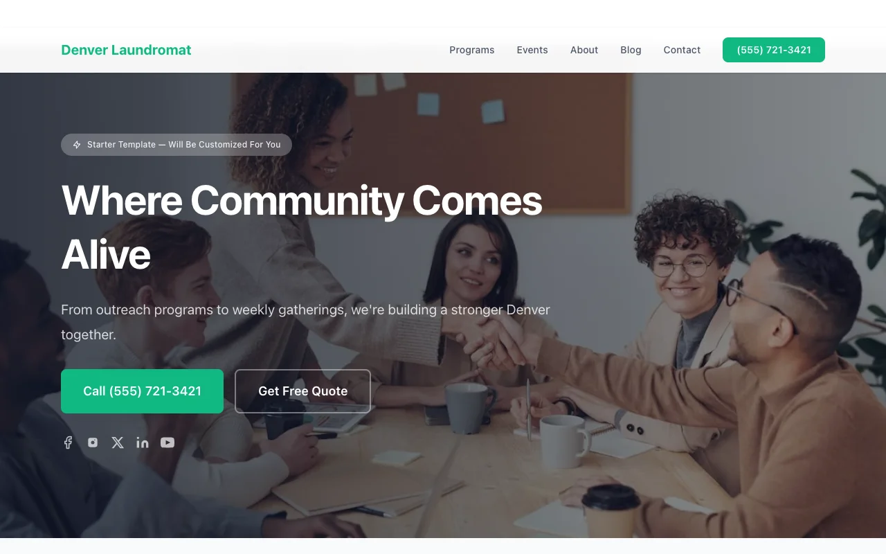 Laundromat website template preview