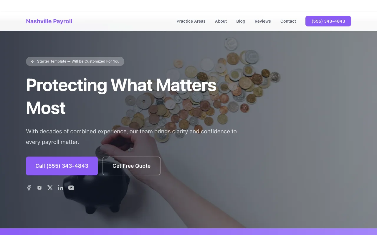 Payroll website template preview