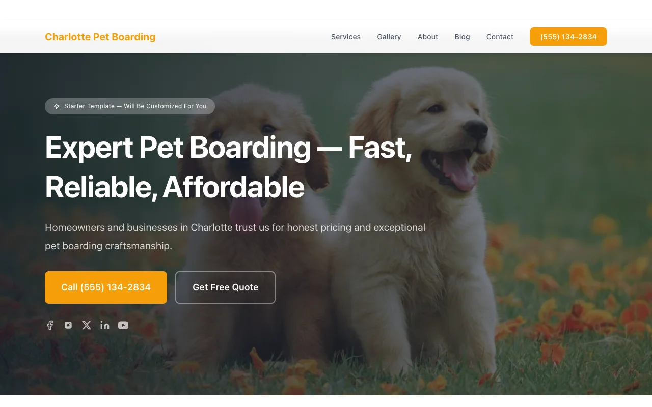 Pet Boarding website template preview