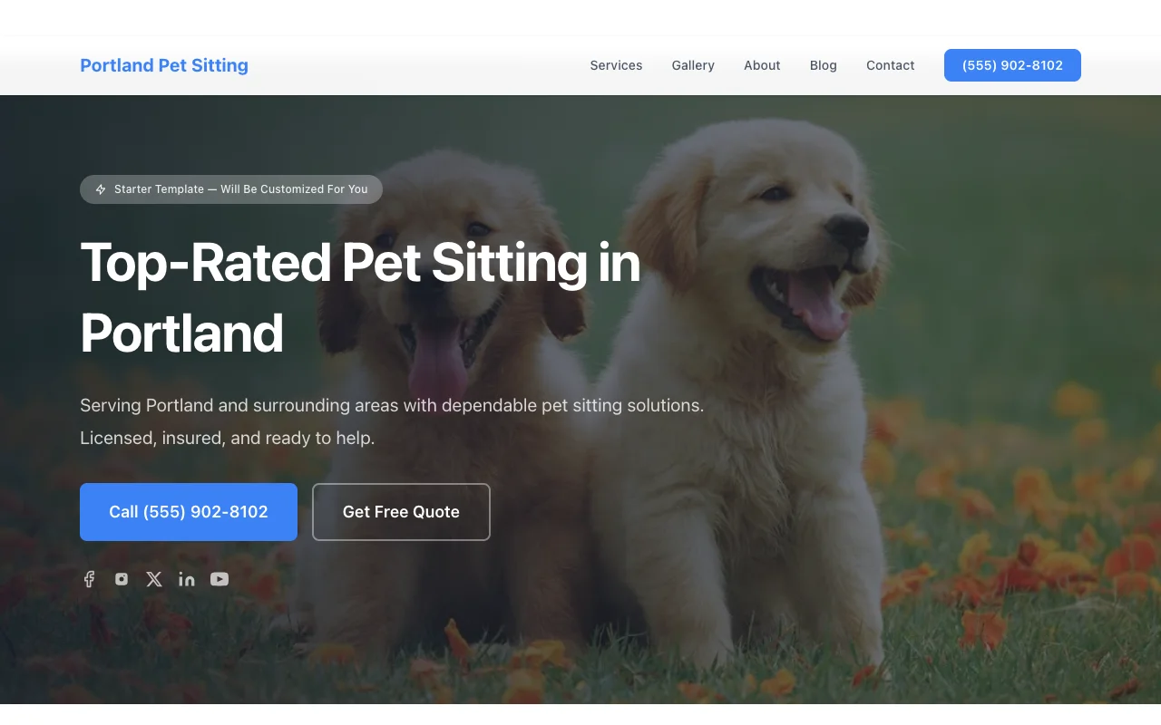 Pet Sitting website template preview