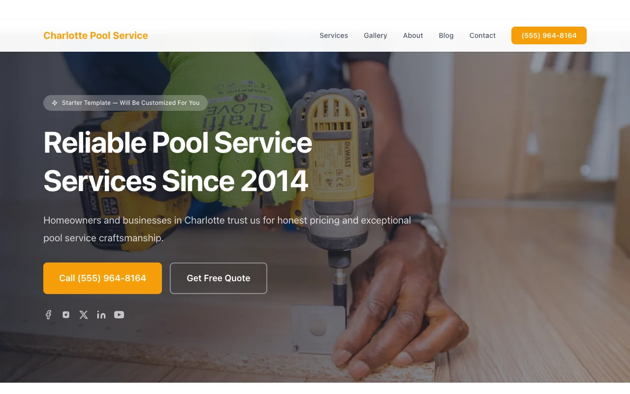 Pool Service website template preview