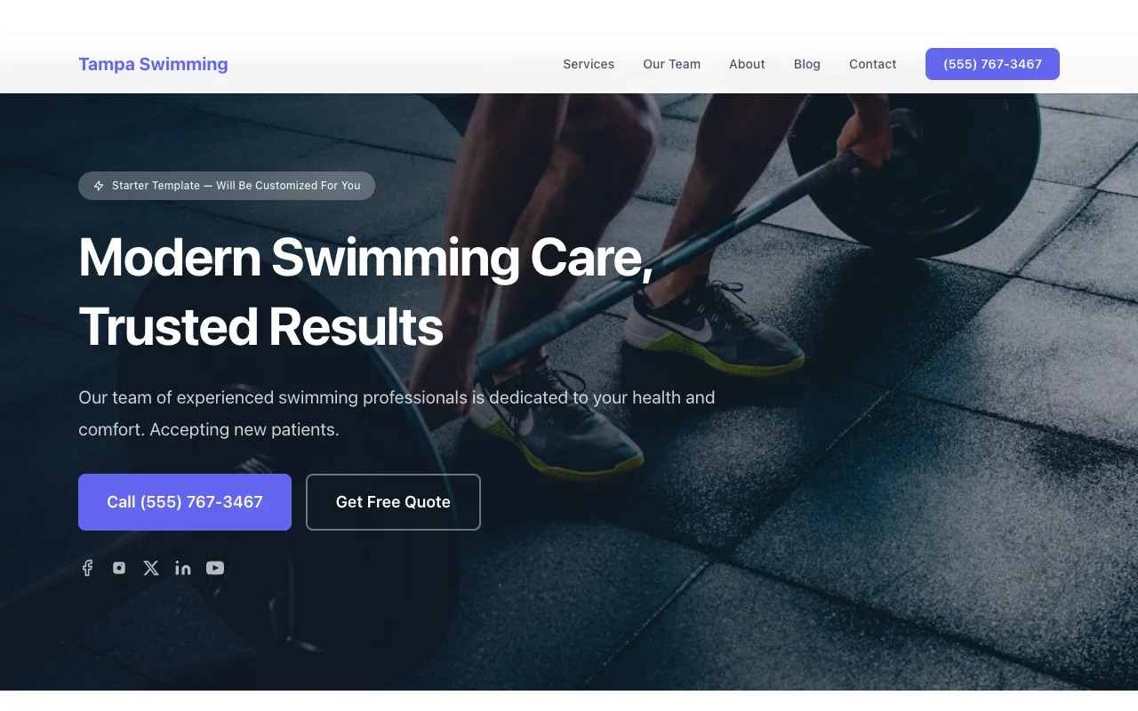 Swimming website template preview