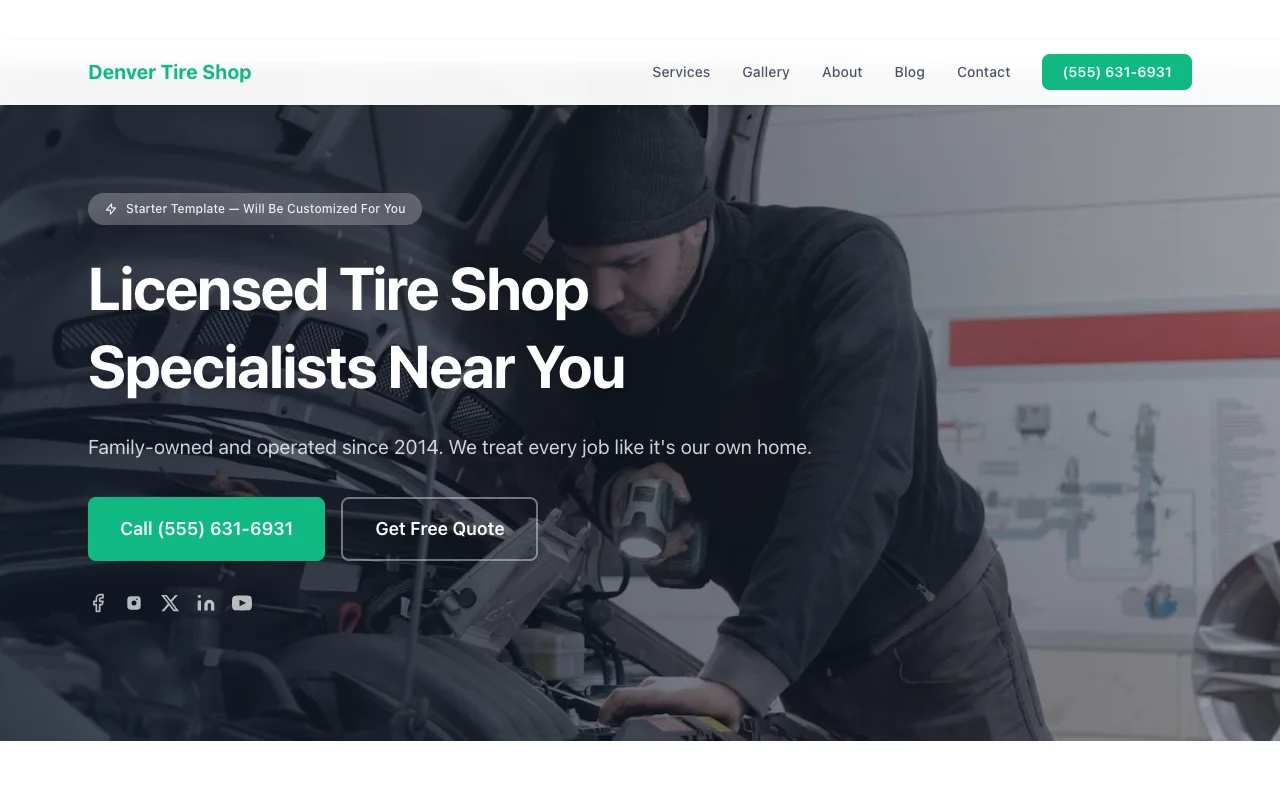 Tire Shop website template preview